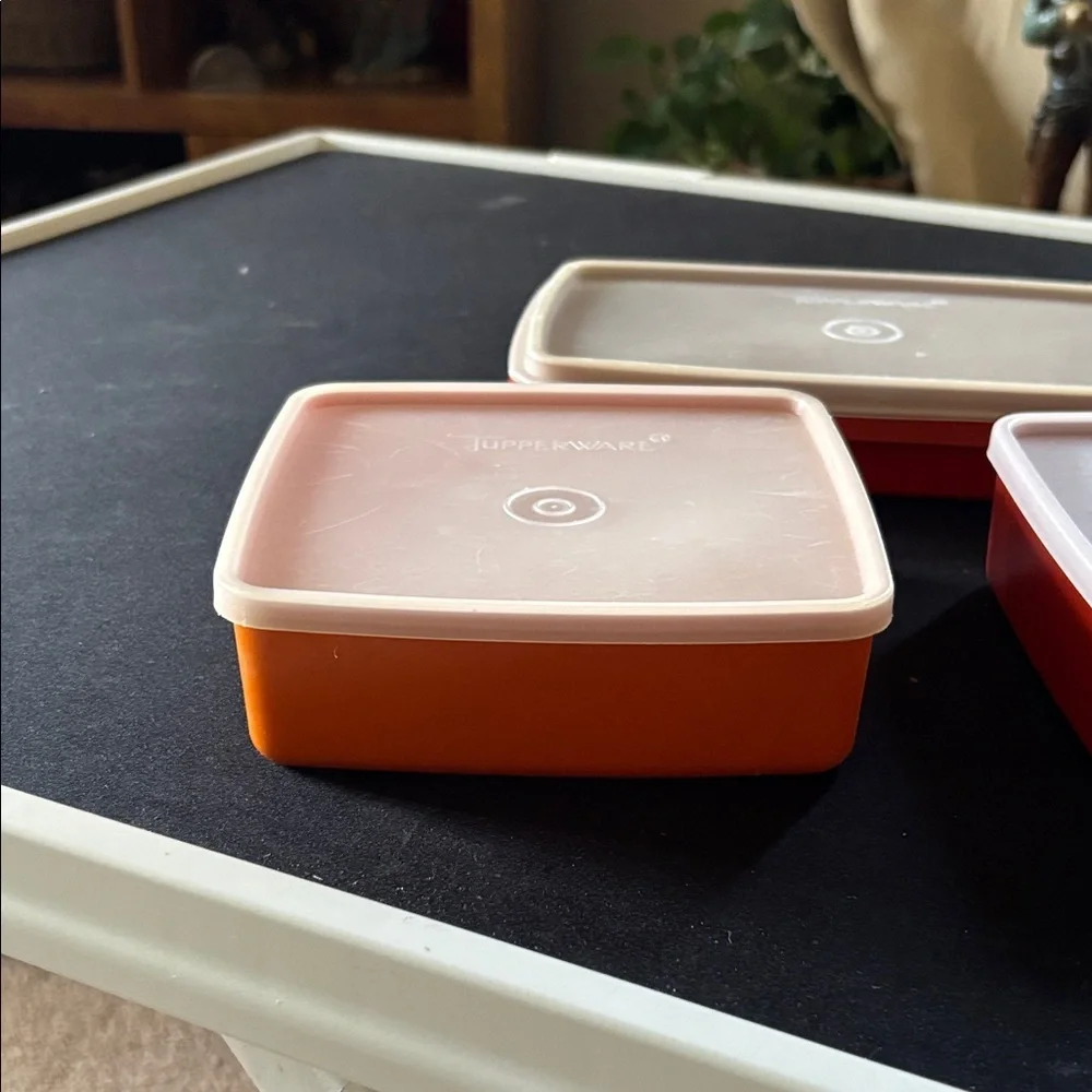Tupperware Orange & Cream Square Food Storage Trio